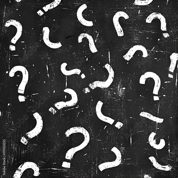 Obraz Chalk Question Marks on Blackboard