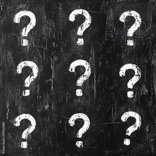 Obraz Chalk Question Marks on Blackboard