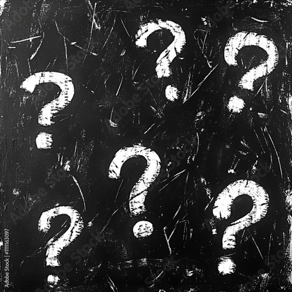 Obraz Chalk Question Marks on Blackboard