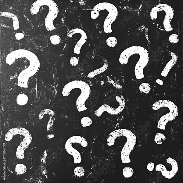 Obraz Chalk Question Marks on Blackboard