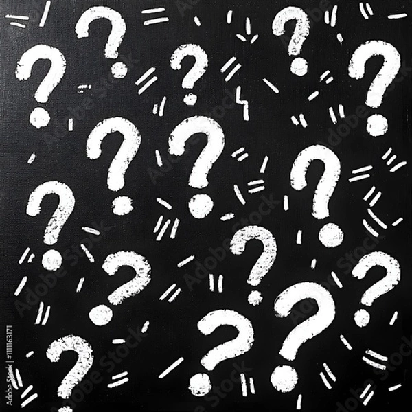 Obraz Chalk Question Marks on Blackboard