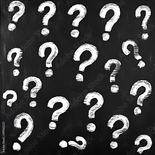 Obraz Chalk Question Marks on Blackboard