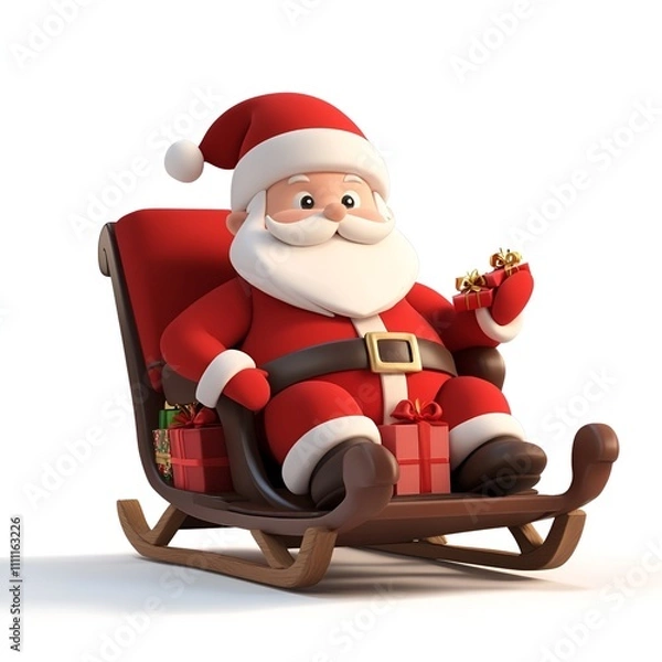Obraz 3D Santa Claus on Sleigh with Gift Boxes