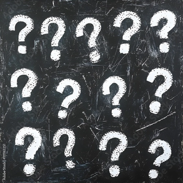 Obraz Chalk Question Marks on Blackboard