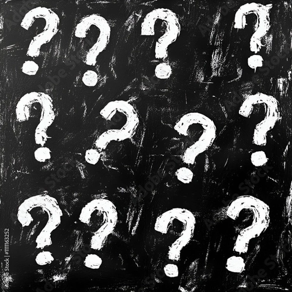 Obraz Chalk Question Marks on Blackboard