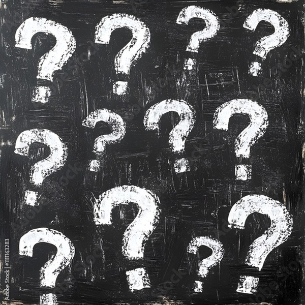 Obraz Chalk Question Marks on Blackboard