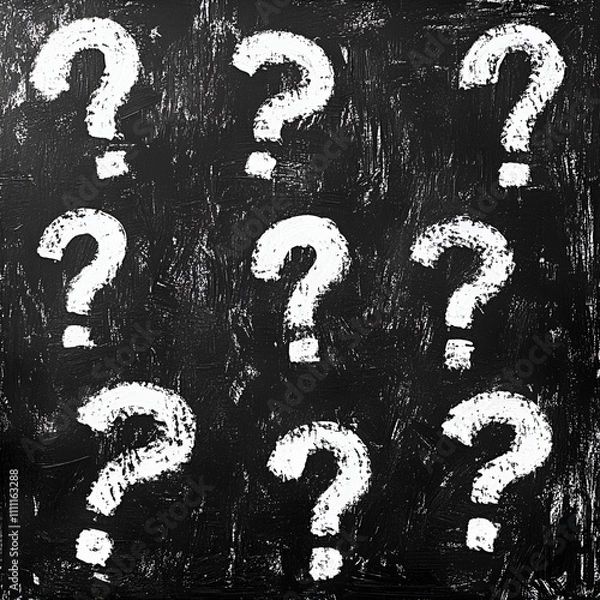 Obraz Chalk Question Marks on Blackboard