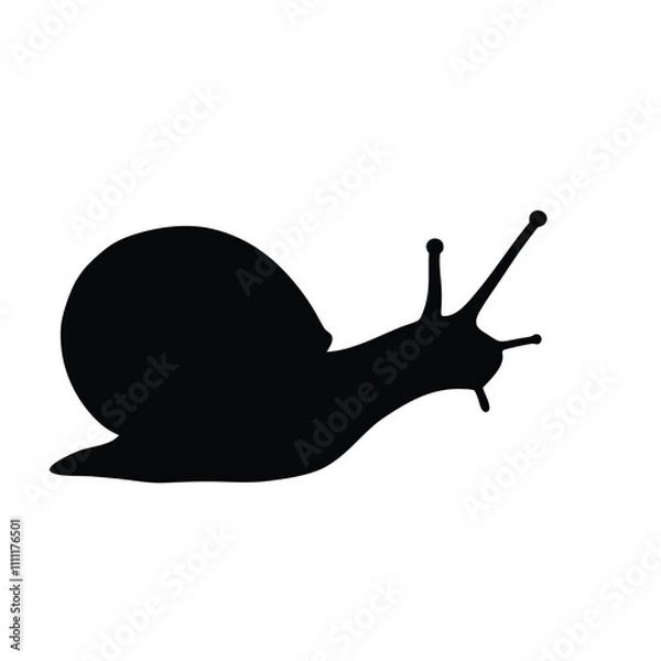 Fototapeta A black and white drawing of a snail. The snail is curled up and has a long, pointed horn on its head