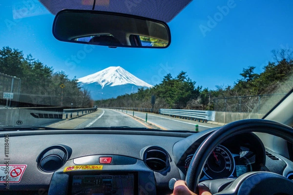 Fototapeta View when drving on the road to Mount Fuji