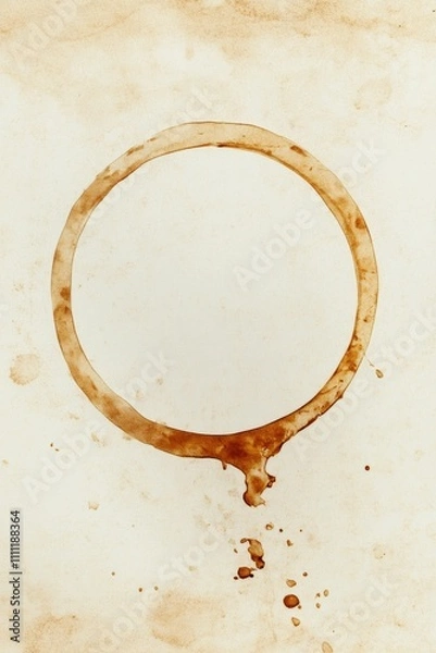 Fototapeta Circular stain, brown liquid, paper, drips, blotches.
