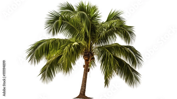 Fototapeta A tall coconut palm tree with vibrant green fronds swaying gently in the tropical breeze.