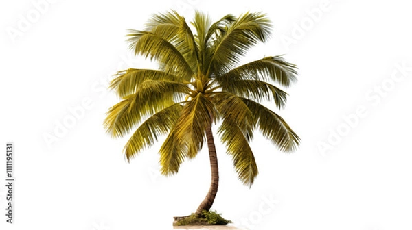 Fototapeta A serene coconut palm tree swaying gently in the breeze, symbolizing tropical beauty and relaxation.