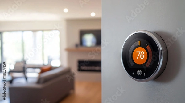 Fototapeta An electrician installing a smart thermostat system in a modern home, connecting all wiring and setting up the system for energy optimization.