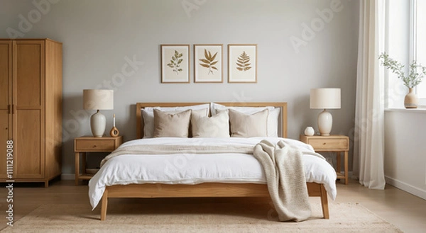 Fototapeta cozy interior bedroom with wall paint