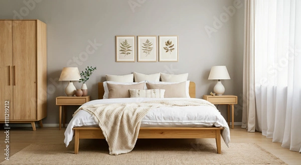 Fototapeta cozy interior bedroom with wall paint