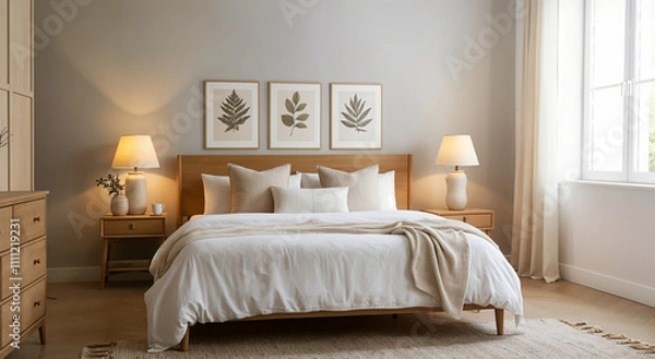 Fototapeta cozy interior bedroom with wall paint
