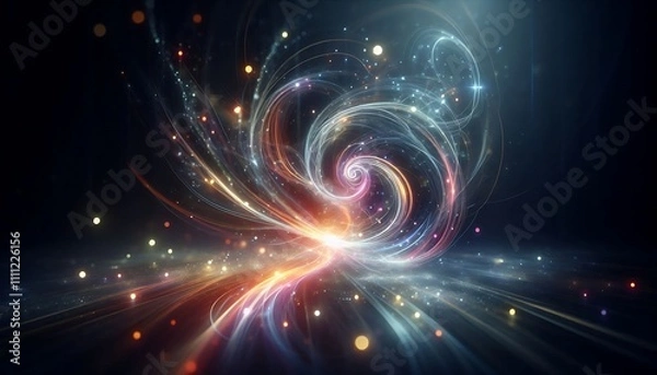Fototapeta abstract glowing light trails swirling on dark background, creating sense of magic and wonder