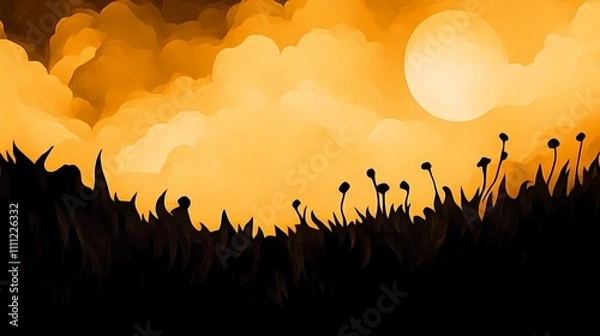 Fototapeta Mystical Night Field Illustration Blending Pyrography and Digital Art