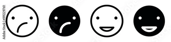 Fototapeta emoticon icon set. emoji - happy, sad and neutral, symbol of smiley face. Happy and sad emoji vector icon. Face smile icon positive, negative neutral opinion vector signs symbol.