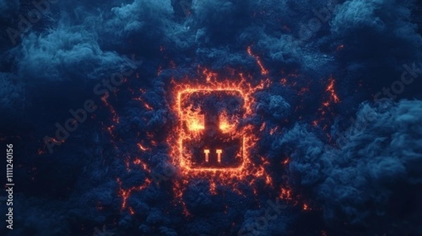 Obraz Glowing musical symbol amidst fiery smoke and dark clouds