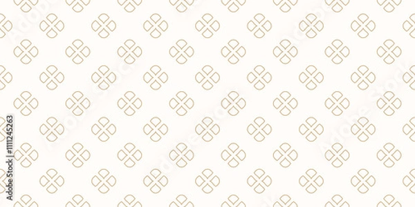 Fototapeta Vector golden minimal floral geometric seamless pattern. Subtle minimalist white and gold abstract background with small outline flowers. Simple  ornament texture. Luxury repeated decorative design