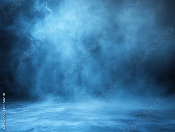 Fototapeta Abstract dark blue room background with smoke and floor
