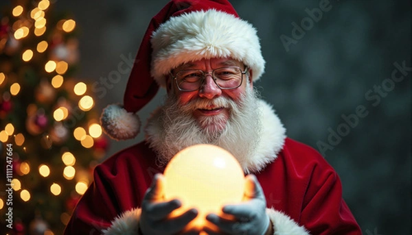 Fototapeta Santa Claus himself, dressed in traditional attire, perfect for bringing warmth and cheer to holiday events, festive photoshoots, or creating enchanting memories during the season's celebrations.
