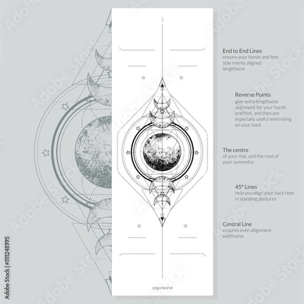 Fototapeta Alignment Yoga Mat design template. Vector illustration. Ready to print modern style. Perfect support in any asana, for the most demanding yogis with beautiful sybol in the center point inspired by