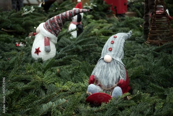 Obraz Closeup of traditional christmas gnome in the street