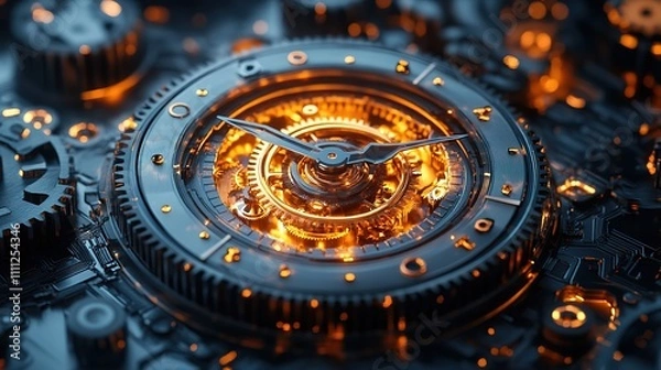 Fototapeta clock gear and abstract background. 3d, rendering, illustration, modern concept