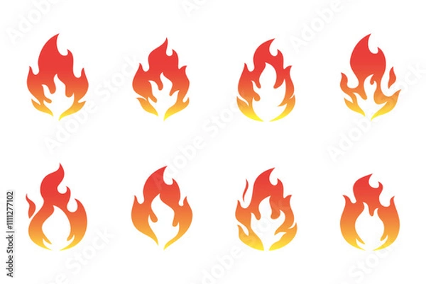 Fototapeta Fire flame icon set. Fire flames. Flame symbols. Fire silhouette. Set of red and orange fire flame. Collection of hot flaming element. Fire, flame. Vector illustration