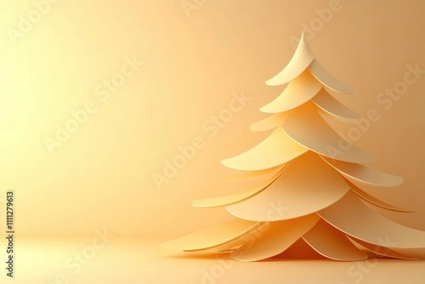 Obraz A layered 3D paper Christmas tree features smooth curves, providing a blank canvas for creative text and holiday decorations for winter festivities. Generative AI