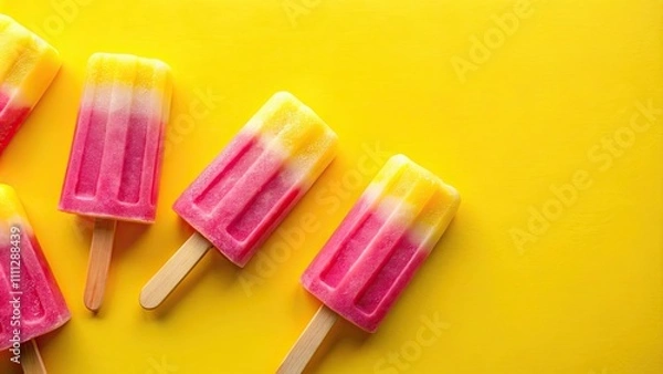 Fototapeta Colorful popsicles in vibrant yellow and pink, perfect for summer treats or refreshing desserts, popsicle, colorful, vibrant