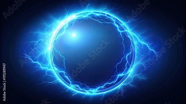 Obraz Shining blue electric lightning in a round frame on background, blue, electric, lightning, round, frame, isolated,background