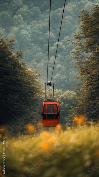 Obraz Cable car isolated on summer background
