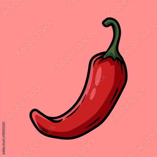 Fototapeta red chilli pepper isolated drawing line art style sketch classic vintage design illustration