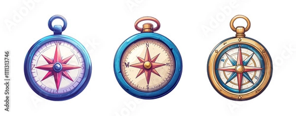 Obraz Vintage Compass Illustrations on Transparent Background