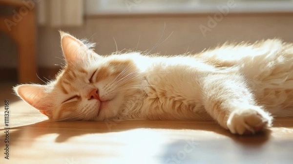 Obraz Cat sleeping peacefully at home indoor setting pet cozy environment close-up view comfort and relaxation