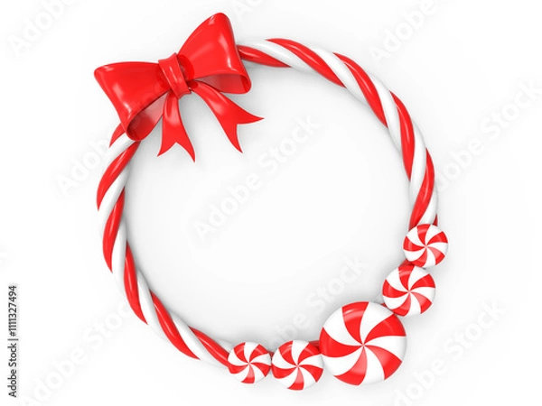 Obraz Christmas candy cane frame 3d rendered icon illustration on transparent background

