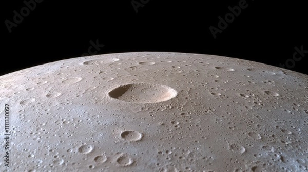 Fototapeta Lunar surface with craters and pockmarked terrain