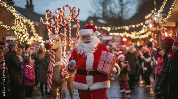 Obraz Santa Parade with Reindeer and Festive Atmosphere