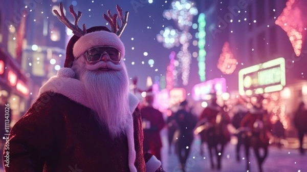Obraz Stylish Santa with Reindeer in Modern Winter Scene