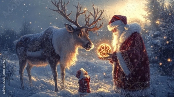 Obraz Intricately Carved Reindeer with Santa Claus Delight