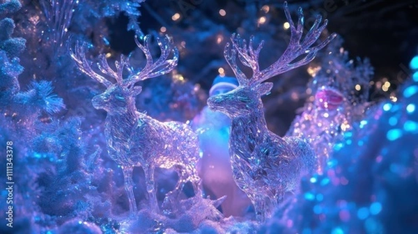 Obraz Surreal Scene of Crystalline Reindeer in Dreamy Landscape