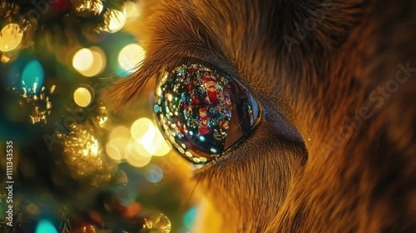 Obraz Close-Up of Reindeer Eye Reflecting Holiday Lights