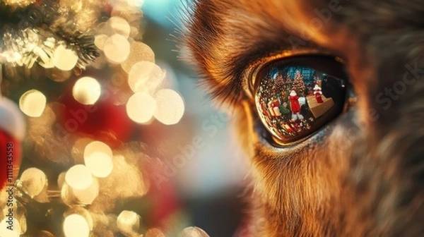 Obraz Close-Up of Reindeer Eye with Reflections During Festivities
