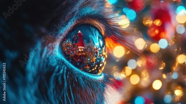 Obraz Close-Up of Reindeer Eye Reflecting Holiday Lights