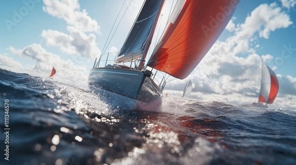 Fototapeta Dynamic Sailboat Racing in the Gulf Waters