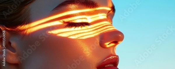 Obraz Close-up of a woman s face with luminous, glowing skin in the afternoon sun