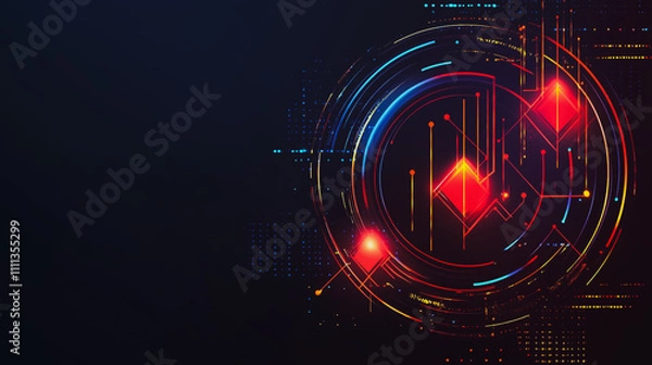 Fototapeta Abstract black background with Colorful circle lines. Digital future technology . Abstract business connection of lines from nodes innovation of communication in the network.